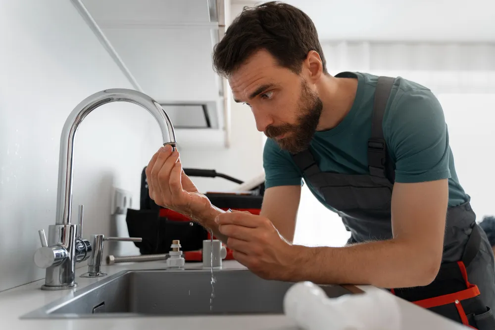 Professional plumber at work